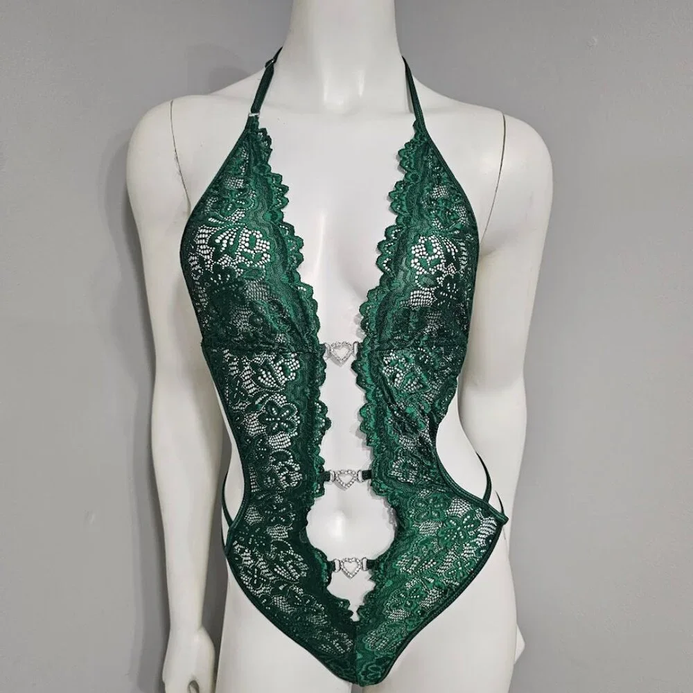 Heart Ring Linked Cut Out Backless Halter Teddy Bodysuit - Picture 2 of 4